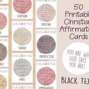 50 Printable Christian Affirmation / Scripture Cards | Identity in Christ Bible Verses | You are who God says you are | Boho vintage theme