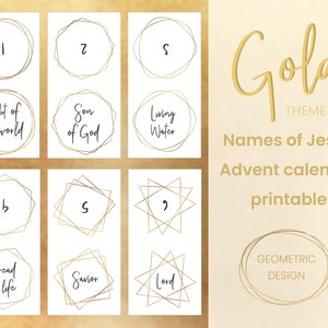 Names of Jesus Advent Calendar |  Gold geometric design |  Gold modern xmas decor | Christmas diy craft | Christian Christmas countdown