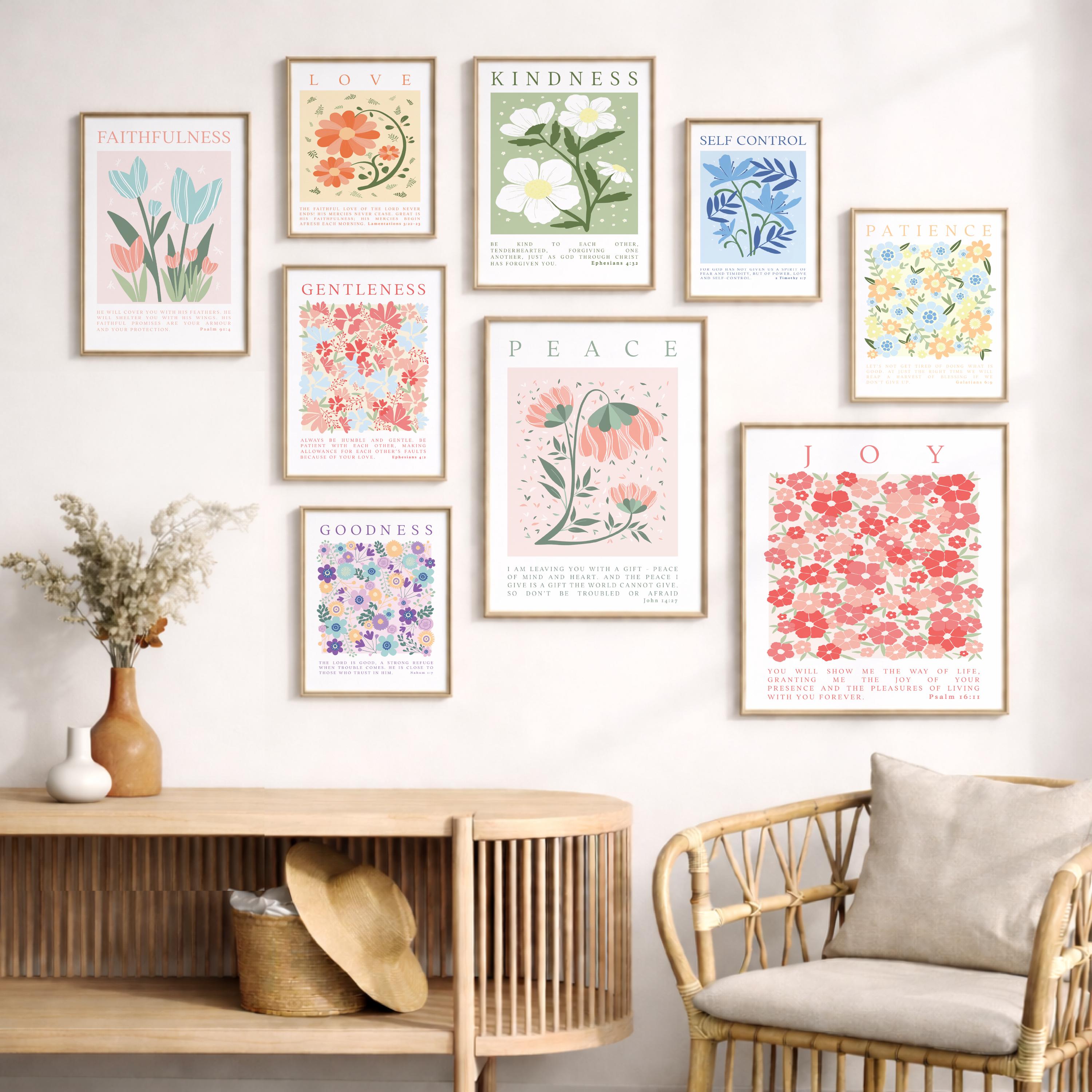 Fruits of the Spirit Floral Print Set | Bible Verse Christian Wall Art ...