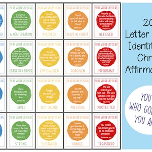 Tarjetas de las Escrituras de Afirmaciones Cristianas para Imprimir en Gran Tamaño, Versículos Bíblicos de Identidad en Cristo, Tema de Colores Primarios Brillantes, Tamaño Carta de EE. UU.