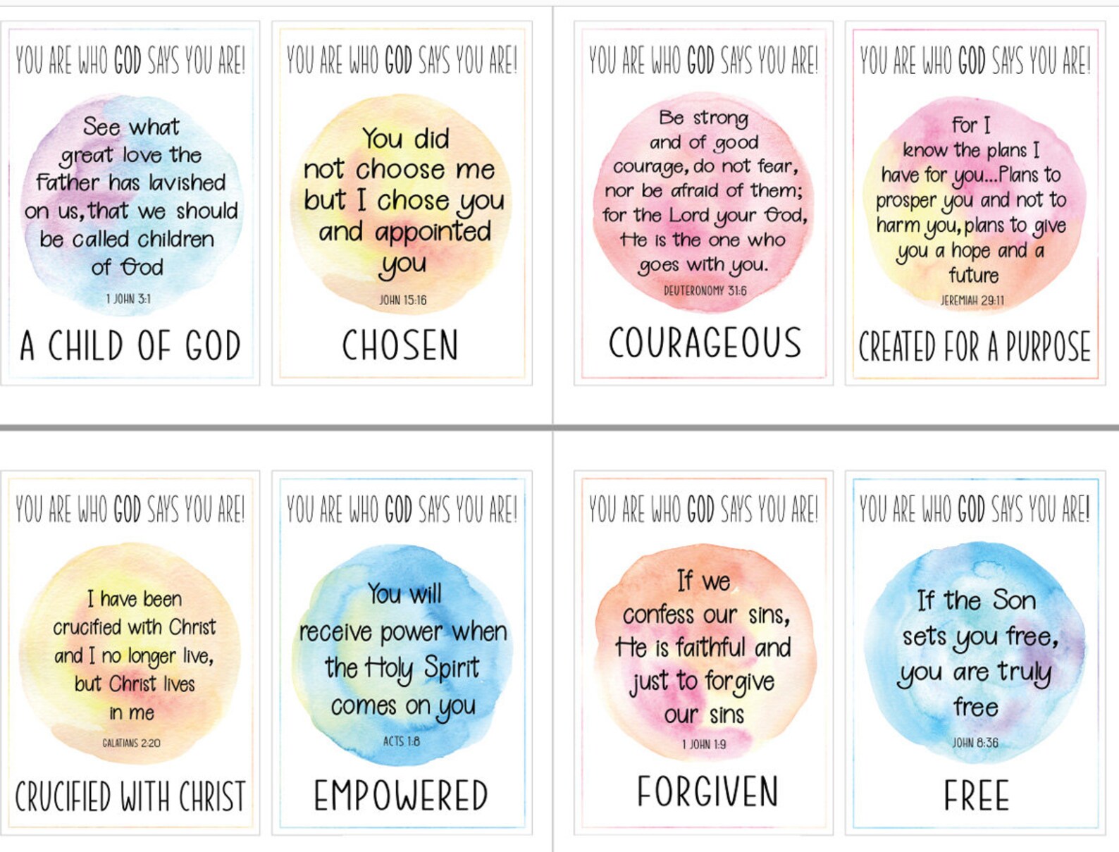 50 Printable Christian Affirmation / Scripture Cards Identity in Christ ...