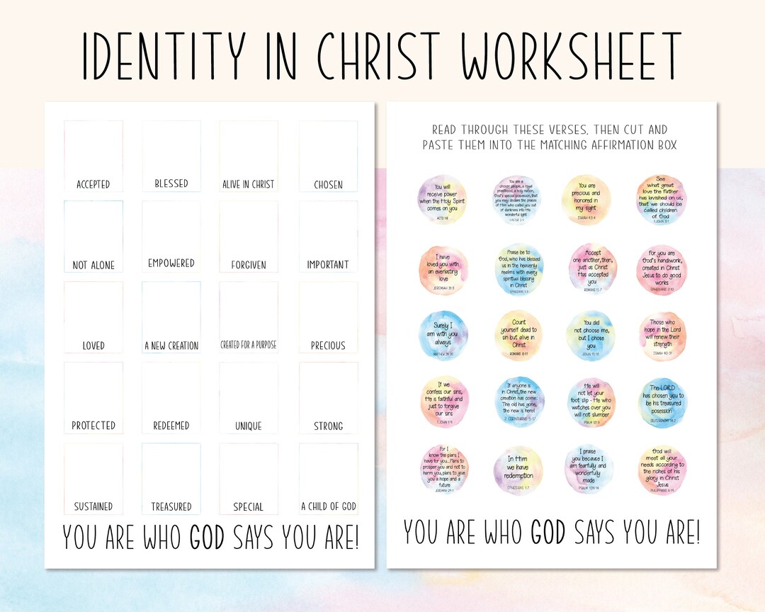 Printable Christian Affirmation Worksheet/activity Identity in Christ Bible  Verses You Are Who God Says You Are Rainbow Home School - Etsy Canada