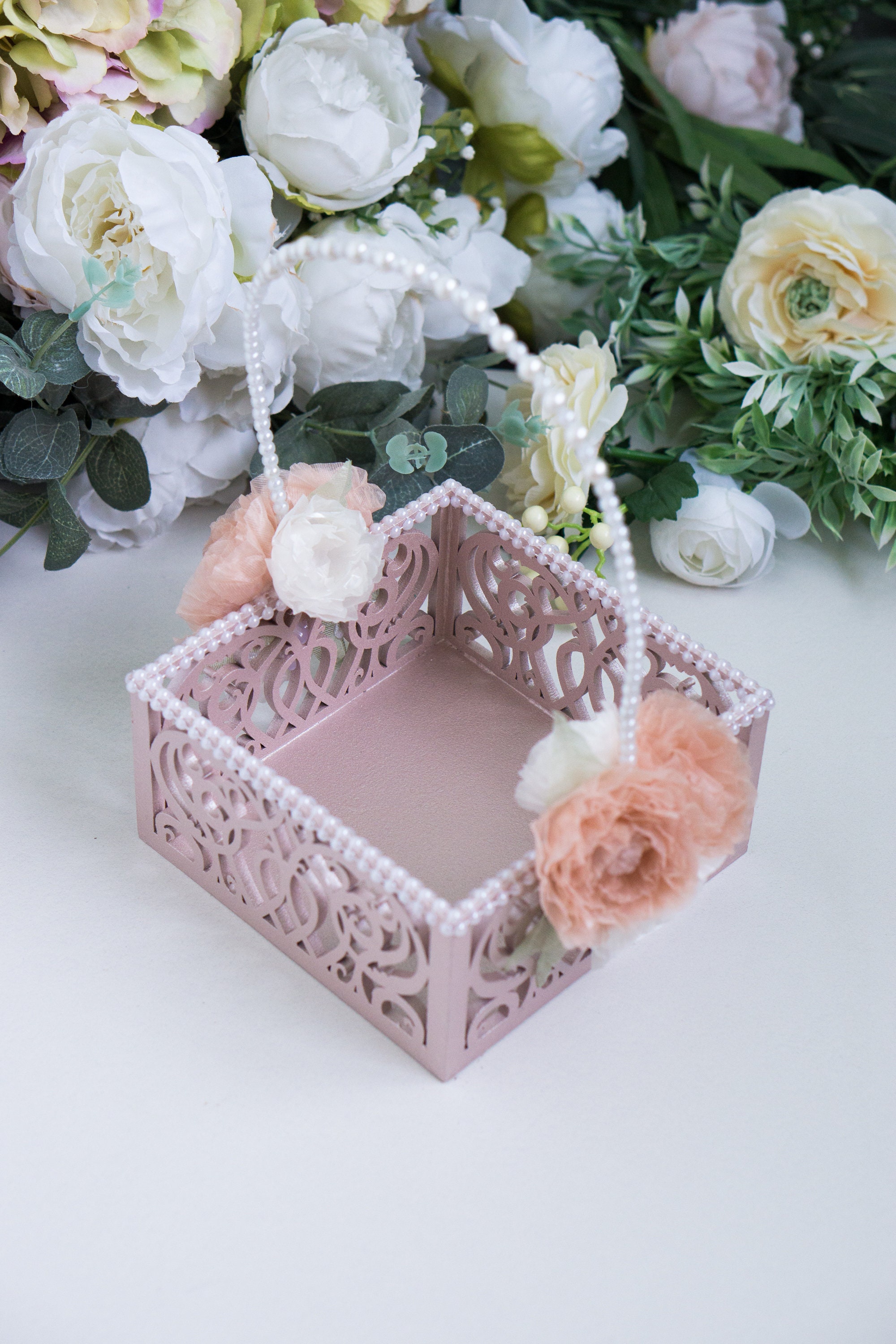 Gold Flower Girl Basket with Pearl and Wedding Flowers for Etsy