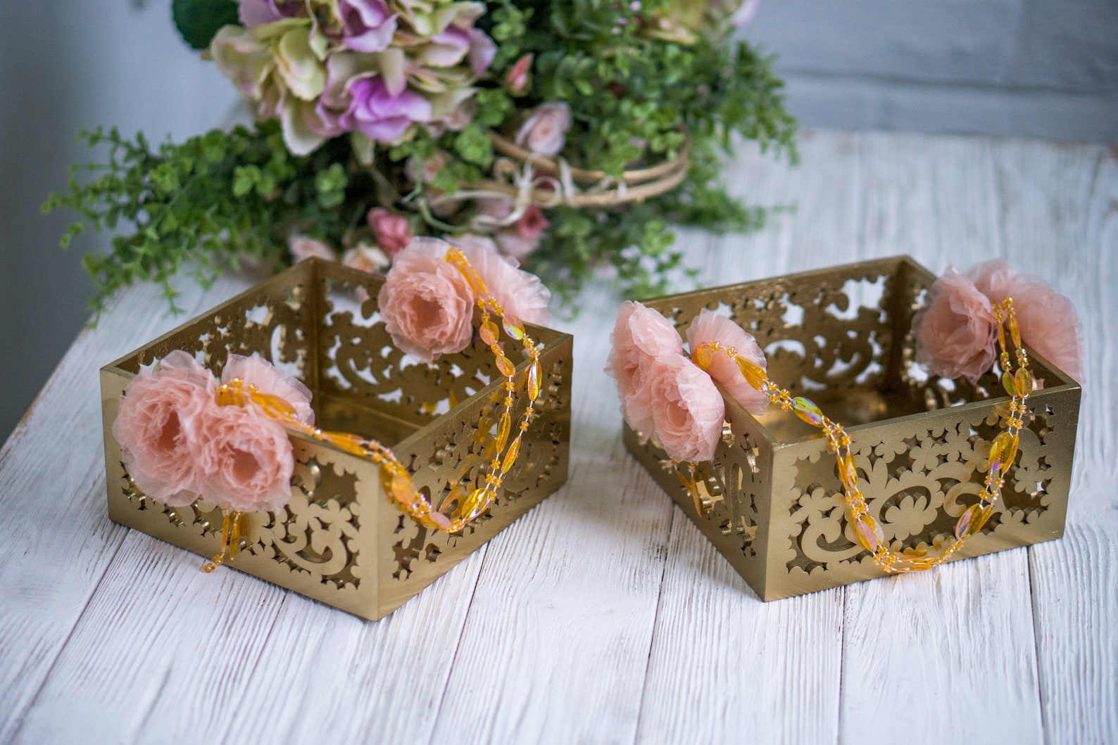 Gold and Blush Flower Girl Basket Wedding Decor Here Comes Etsy