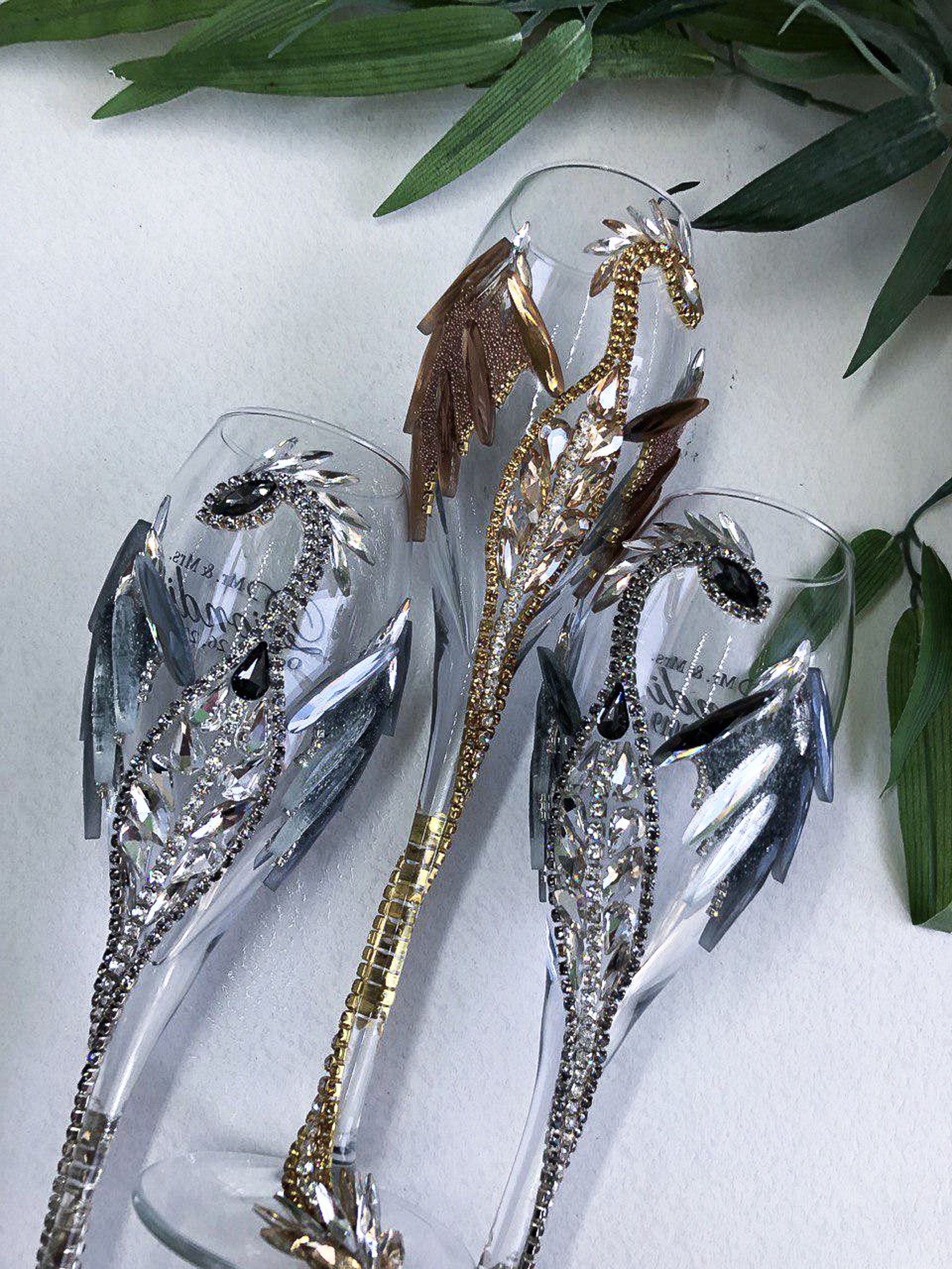 Gold or Silver Dragon Champagne Flutes Wedding Glasses for Etsy