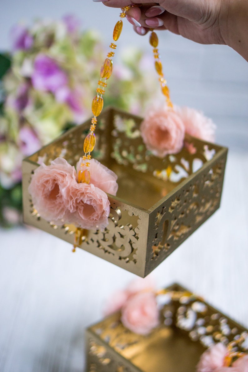 Gold and Blush Flower Girl Basket Wedding Decor Here Comes Etsy