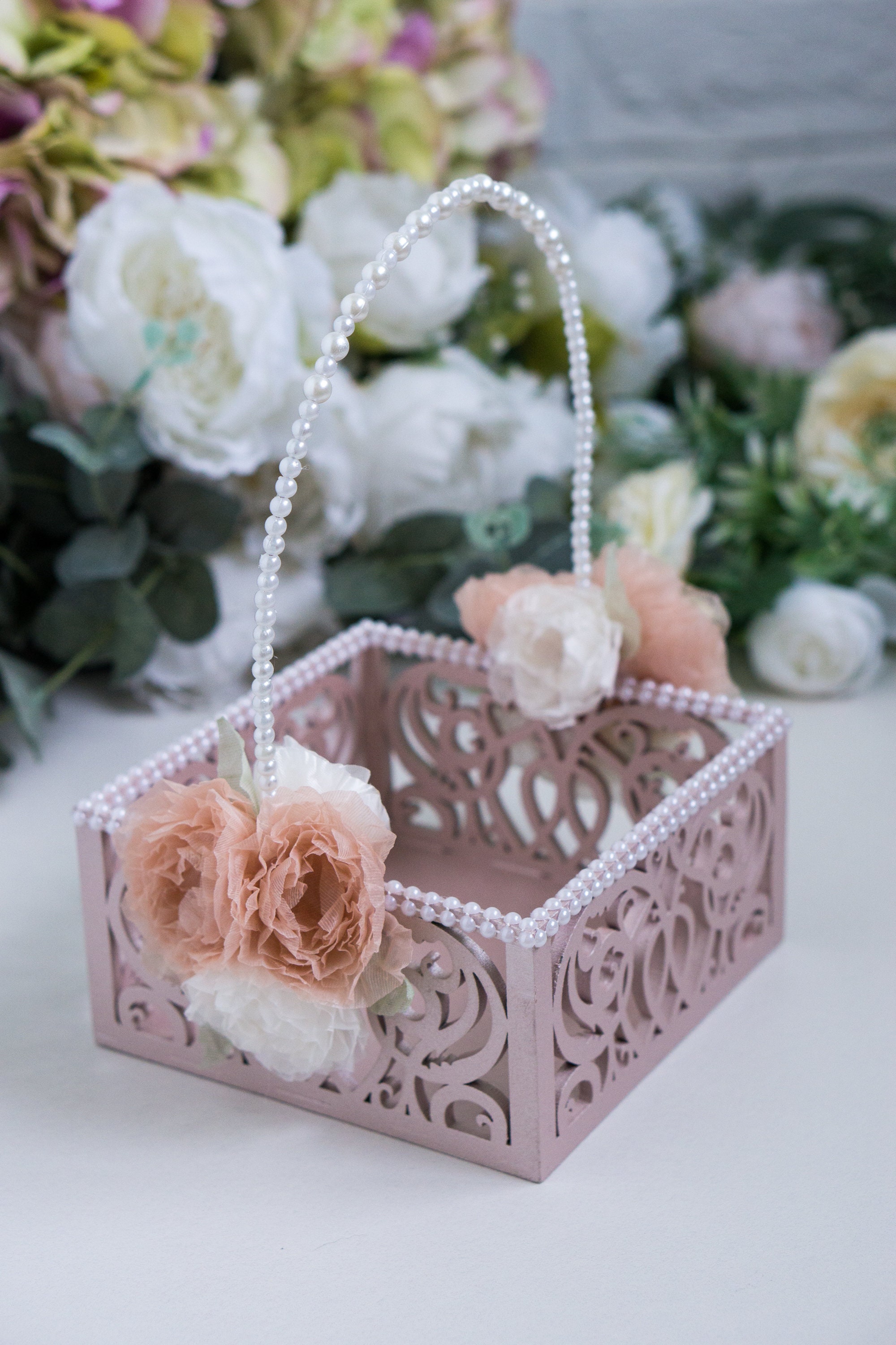 Rose Gold and Blush Flower Girl Basket Wedding Decor Here Etsy