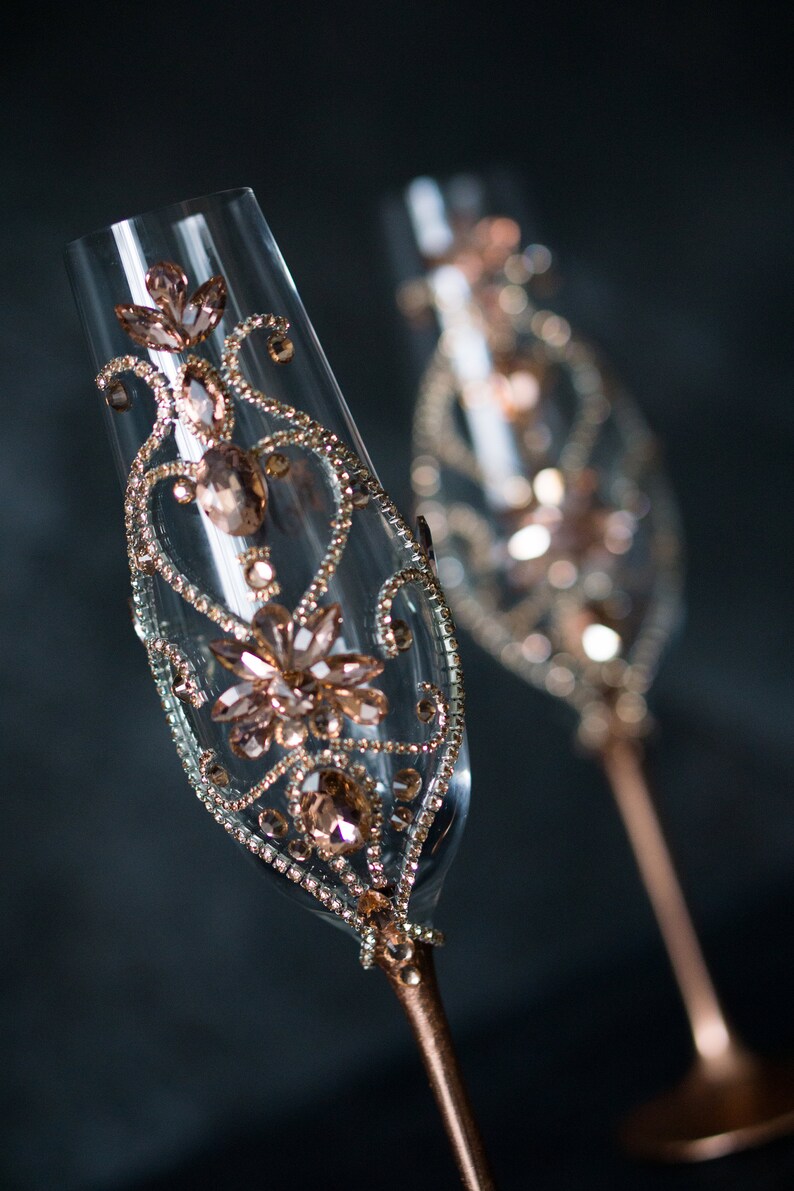 Engraving Rose Gold Champagne Flutes for Bride and Groom Etsy
