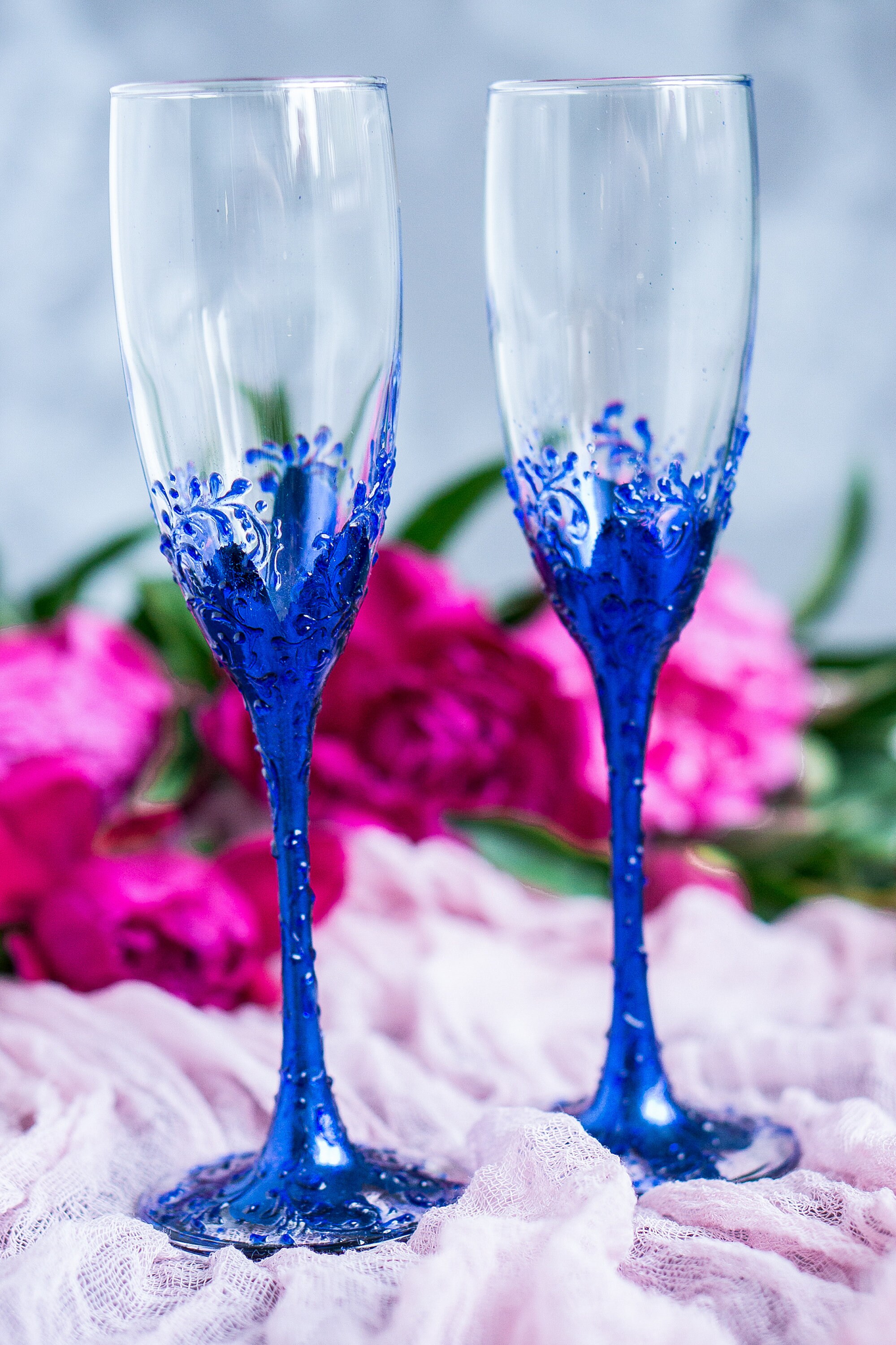 Royal Blue Wedding Champagne Glasses for Bride and Groom Etsy