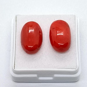 Meilleure offre 2 paires assorties de corail rouge méditerranéen cabochon-100 % corail rouge naturel pierres précieuses-corail rouge cabochon ovale-forme ovale de corail rouge