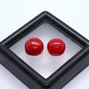 Paire de 7 mm !!! Cabochon rond corail rouge poli brillant sang de boeuf - Cabochons certifiés corail rouge à dos plat - Cabochon M12 100 % corail rouge italien naturel