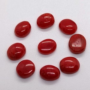 Lotto di cabochon di corallo rosso italiano - Lotto di cabochon di corallo rosso di qualità AAA - Cabochon di corallo rosso naturale di forma ovale - Pietre preziose per la creazione di gioielli in corallo rosso