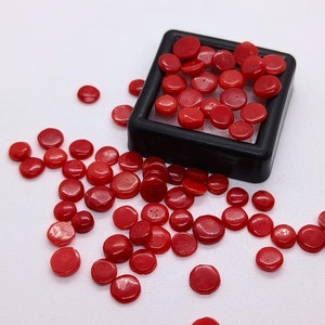 Cabochon rotondo di corallo rosso intenso da 5/6 mm - Cabochon certificati con retro piatto di corallo rosso - lotto di cabochon di corallo rosso italiano naturale al 100% - Gioielli con pietre preziose