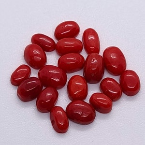Lot de 16 carats, cabochon de corail italien naturel, pierre précieuse, cabochon de corail rouge, forme ovale, corail rouge vintage antique pour la fabrication de bijoux, pierre précieuse