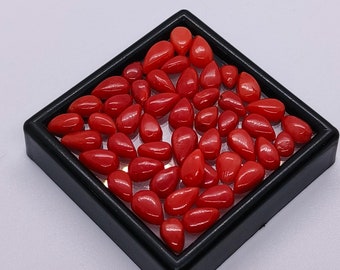 Cabujón de coral rojo intenso en forma de pera: lote de piedras preciosas italianas para joyería