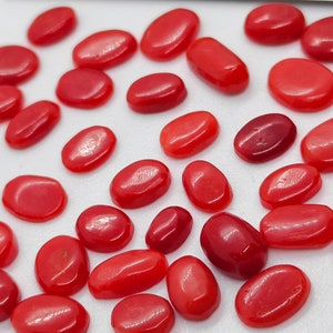 Lotto di cabochon con fondo piatto in corallo rosso certificato - 100% corallo rosso italiano naturale - pietra preziosa sciolta in corallo rosso vintage per la creazione di gioielli