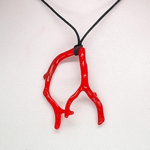 Red Coral Branch Necklace: Gemstone Pendant, Adjustable Silk Cord