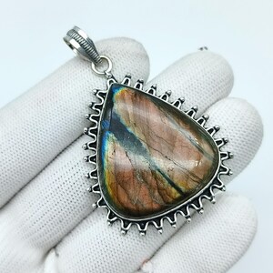 Beautiful Labradorite Handmade Pendant-Natural Purple Fire Labradorite Gemstone Silver Pendant-Regular Party Fashion Jewelry For Her\Him