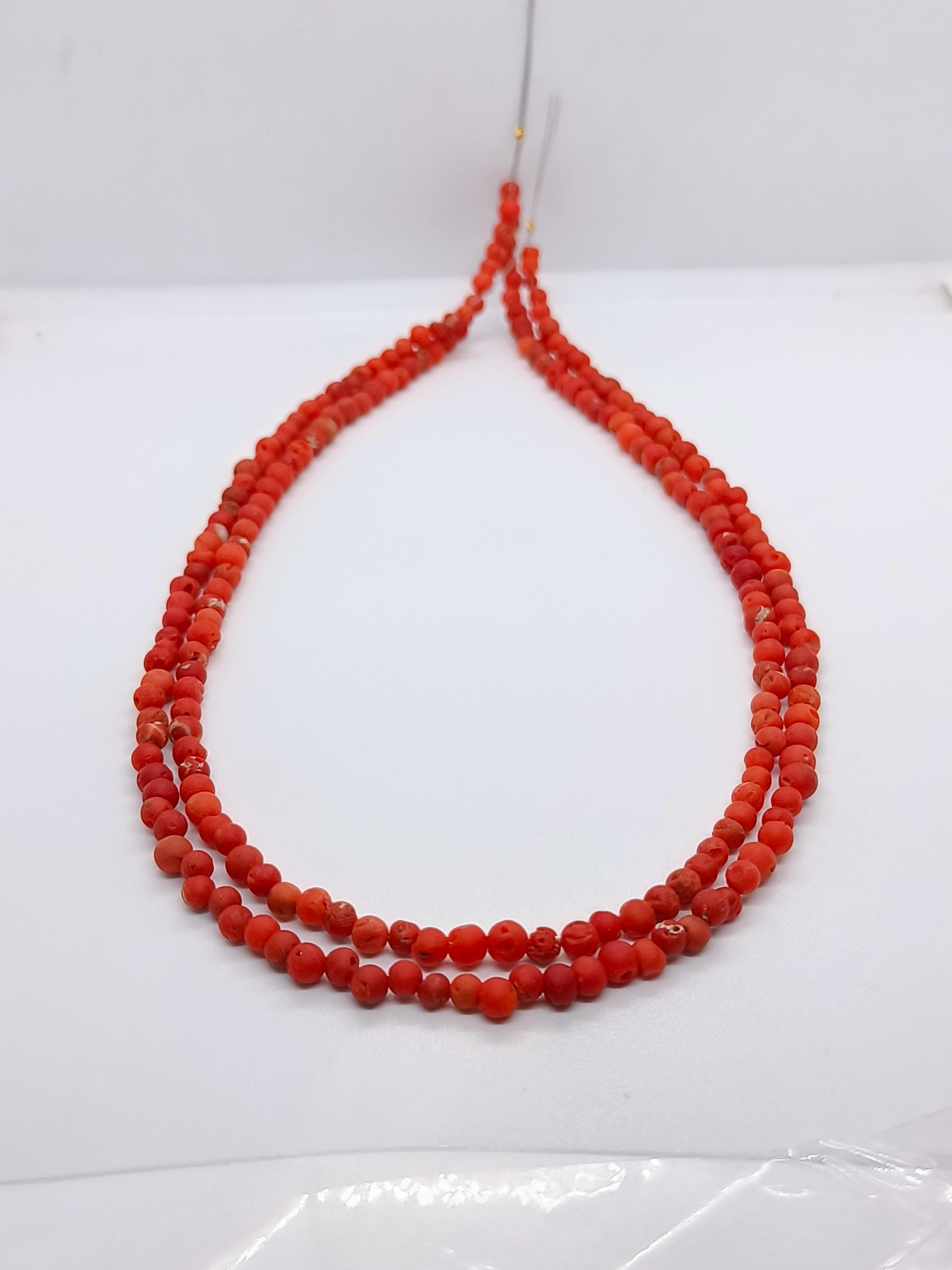 Perles De Corail Rouge Naturel – Vintage – Italie – 14 Pouces – Lot De 24 – IGI