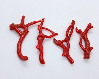 Red Coral Branch Lot: Polished Italian Gemstone Sticks, 4 PCS (37/52mm Lengths