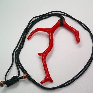 Red Coral Branch Necklace: Gemstone Pendant, Adjustable Silk Cord