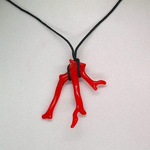 Red Coral Branch Necklace: Gemstone Pendant, Adjustable Silk Cord