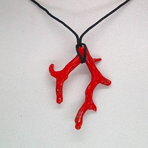 Red Coral Branch Necklace: Gemstone Pendant, Adjustable Silk Cord