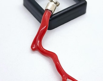 Red Coral Stick Pendant: Sterling Silver Italian Branch Necklace
