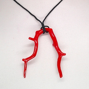 Red Coral Branch Necklace: Gemstone Pendant, Adjustable Silk Cord