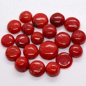 Cabochon rotondo di corallo rosso lucido e lucido color sangue di bue - Cabochon certificati di corallo rosso italiano naturale con retro piatto - Cabochon di corallo rosso autentico M142