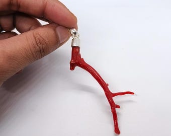 Red Coral Branch Pendant, Italian Silver Jewelry