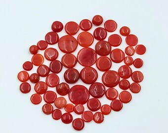 Italian Red Coral Cabochon Lot: Round Gemstone for Jewelry Making (4x10mm, 34 Carat Approx.)