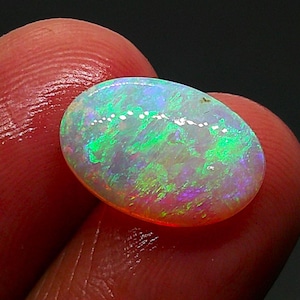 Opale de feu australienne de qualité A1 en pierre non fixée | Cabochon d'opale 100 % naturelle | Pierre précieuse de haute qualité pour la fabrication de bijoux, taille 13,40/9,12/3,80 mm