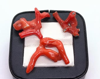 Vintage Red Coral Branch Lot: Polished Italian Gemstone Sticks, 3 PCS