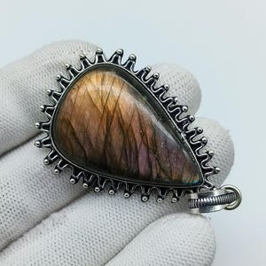 Labradorite Handmade Silver Pendant-Natural Purple Fire Labradorite Gemstone Silver Pendant-Regular Party Fashion Jewelry For Her\Him