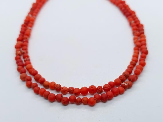 Perles De Corail Naturel Méditerranéen - Lot De 4, Forme Ronde, Rouge, 32 Carats