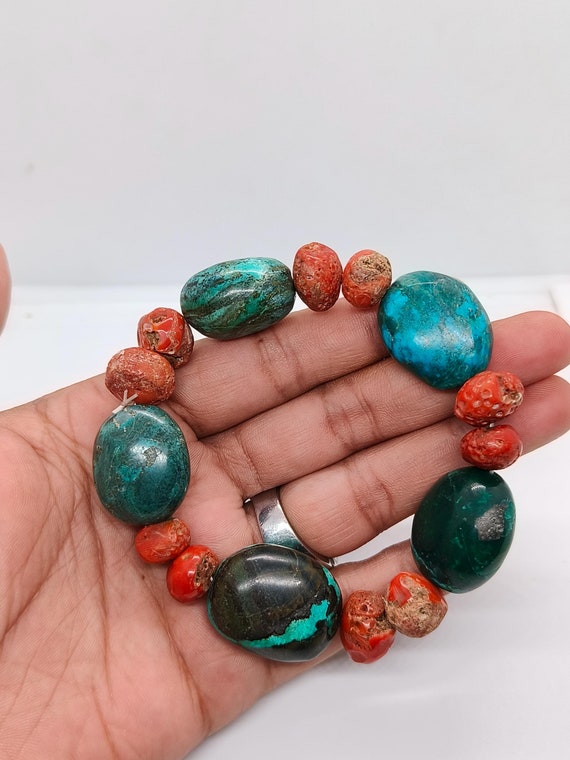 Corals and turquoise braselet, custome made Genuine Red Coral and Turquoise Bracelet.turquoise Toggle  main image 2