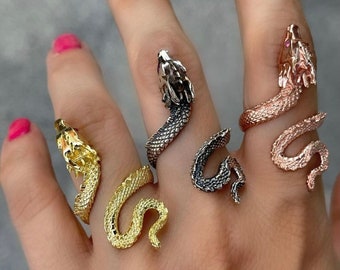 925 Silver Dragon Ring, 14K Rose Gold Plated, Adjustable