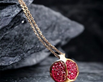 Mini Pomegranate Necklace, 925 Sterling Silver Tiny Pomegranate Pendant, Abundance & Fertility Symbol, Dainty Silver Necklace, Gift for Her