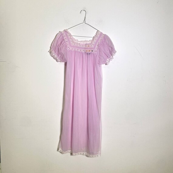 Vintage 70s lavender puffy sleeved mesh slip dress - image 3