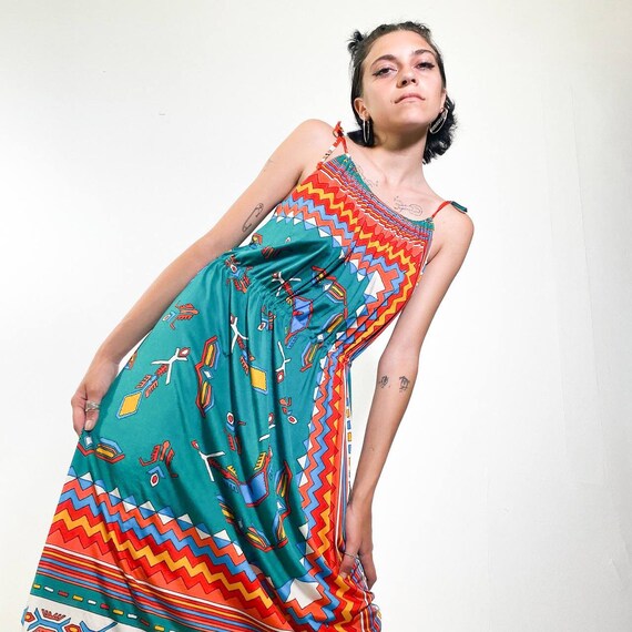 VINTAGE 1970S maxi aztec fantasy dress - image 2