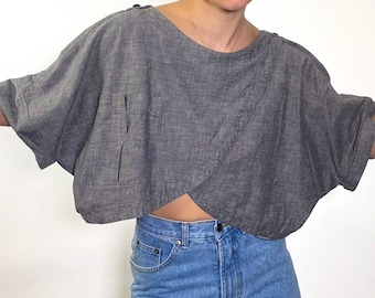 Vintage BYBLOS 90er Cropped Top Shirt aus grauem Leinen