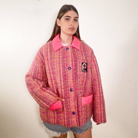 PRADA FW2018 Tweed Neon Pink Logo Jacket - Etsy Australia