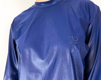 T-shirt bleu extensible VALENTINO lycra vintage des années 90