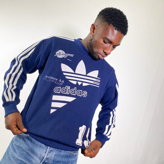 Vintage 80s ADIDAS ORIGINALS Retro Sportswear Blue Sweatshirt -