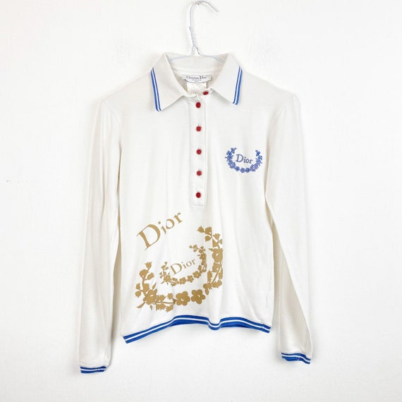 Vintage y2k polo CHRISTIAN DIOR white and blue co… - image 4