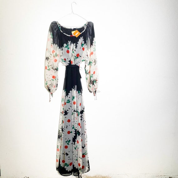 Vintage 90s puffy sleeved floral daisy black and … - image 5