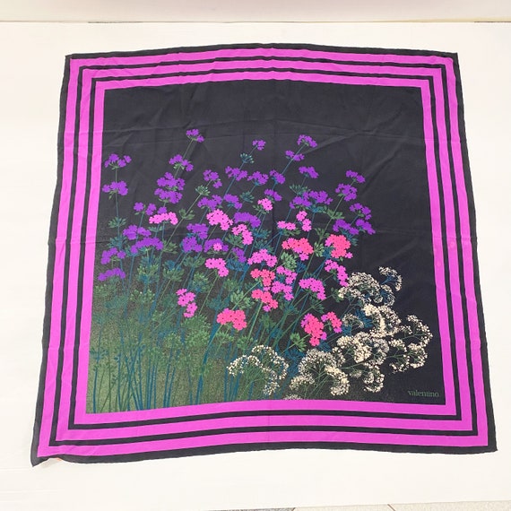 Vintage 90s VALENTINO floral silk magenta foulard - image 1