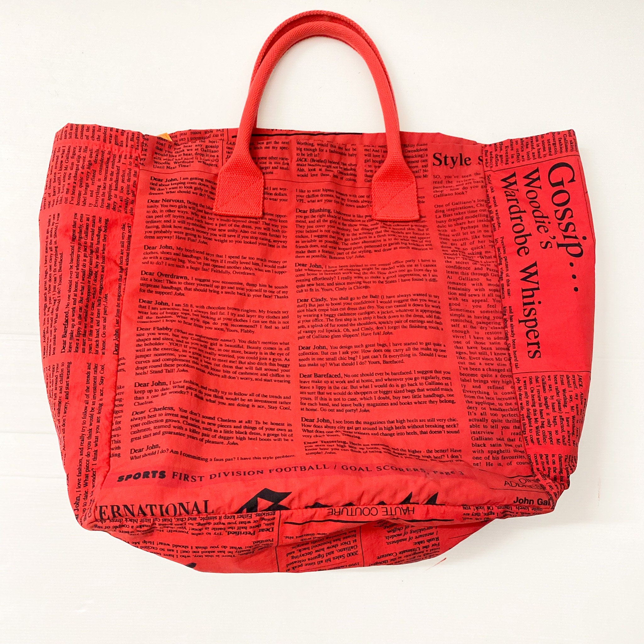 Vintage Y2k JOHN GALLIANO Red Newspaper Tote Big Size Bag - Etsy