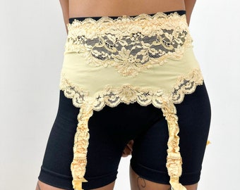 Vintage 90s LA PERLA yellow lace suspenders